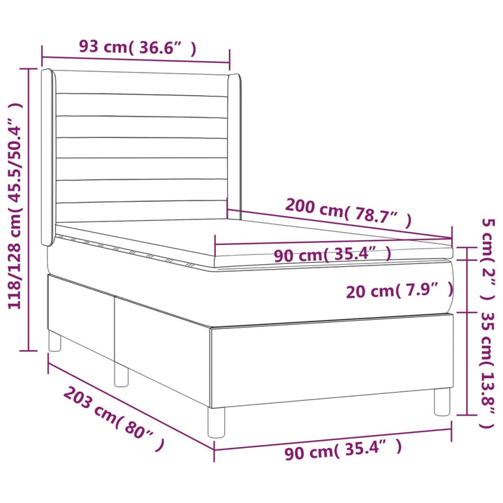 kontinentalseng med madras 90x200 cm stof gråbrun