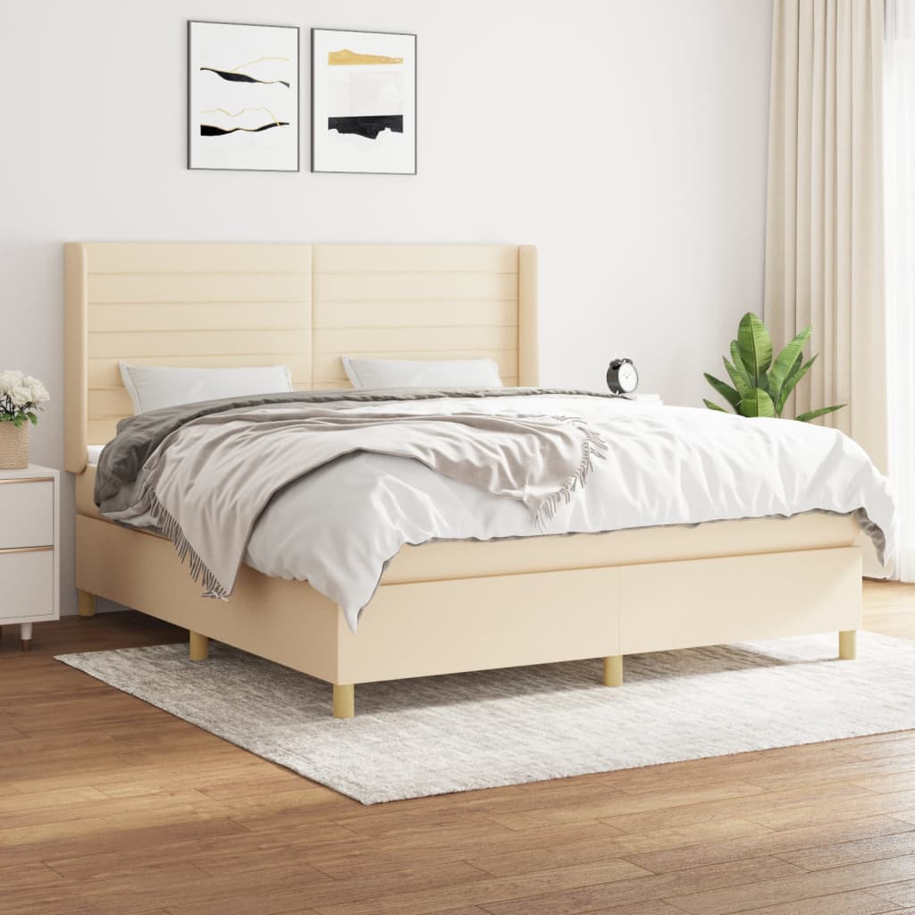 kontinentalseng med madras 160x200 cm stof cremefarvet