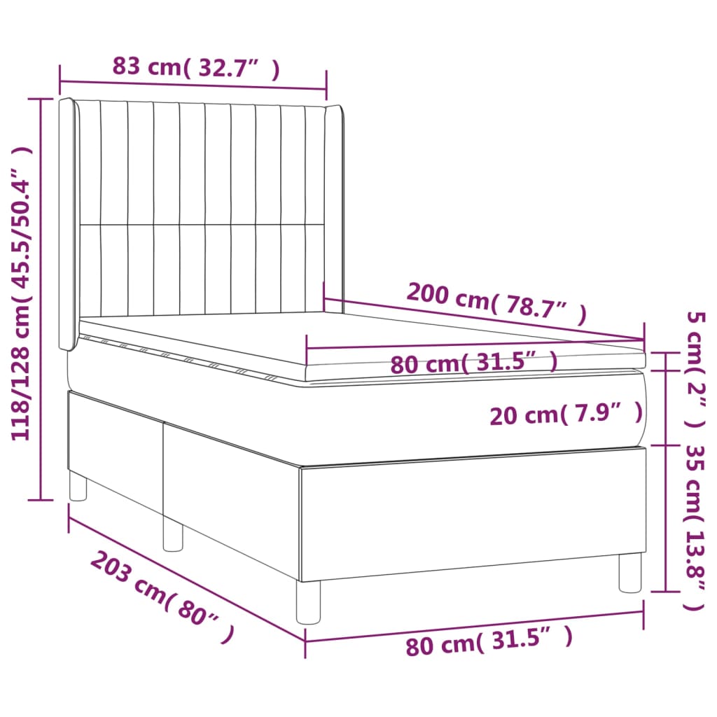 kontinentalseng med madras 80x200 cm stof mørkegrå