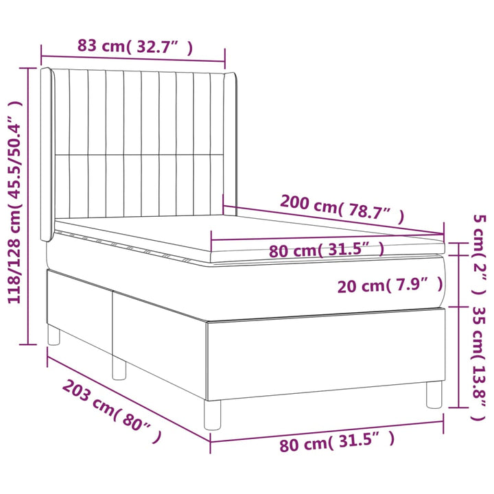 kontinentalseng med madras 80x200 cm stof mørkegrå