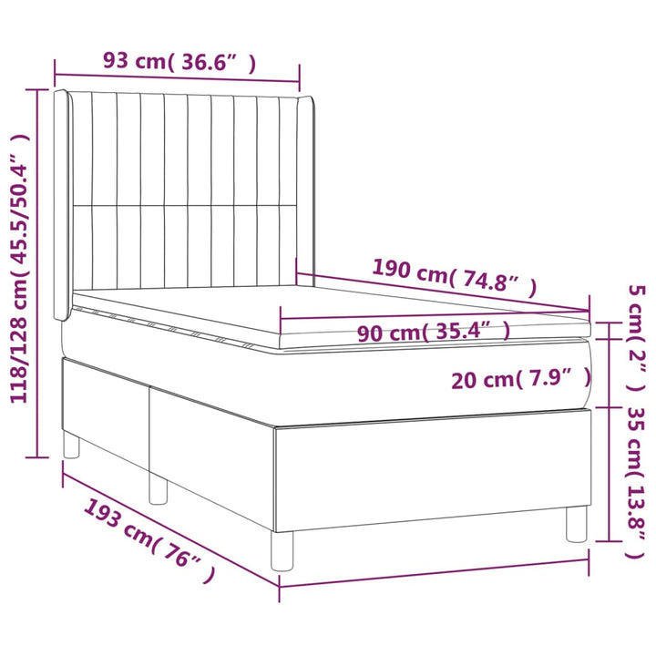 kontinentalseng med madras 90x190 cm stof lysegrå