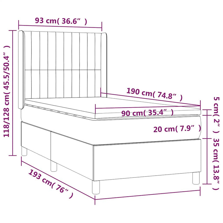 kontinentalseng med madras 90x190 cm stof sort