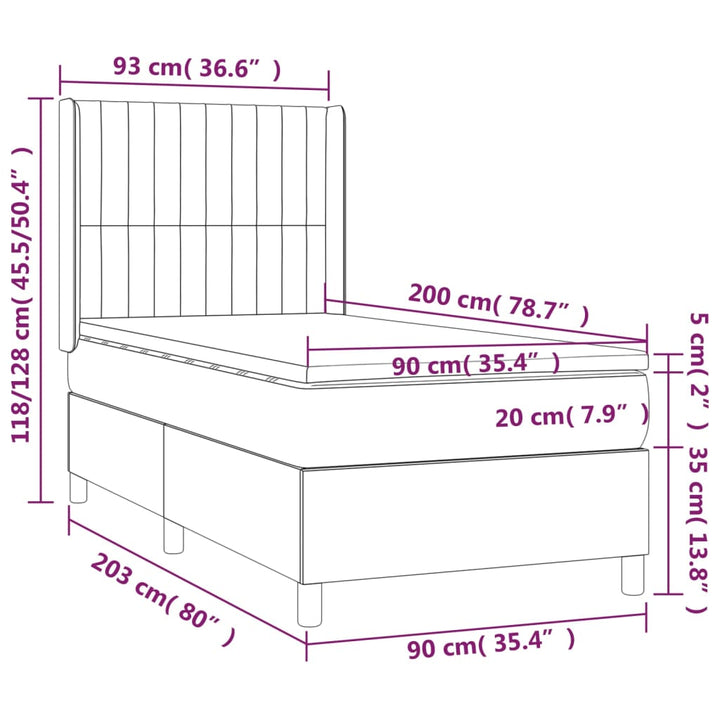 kontinentalseng med madras 90x200 cm stof mørkegrå