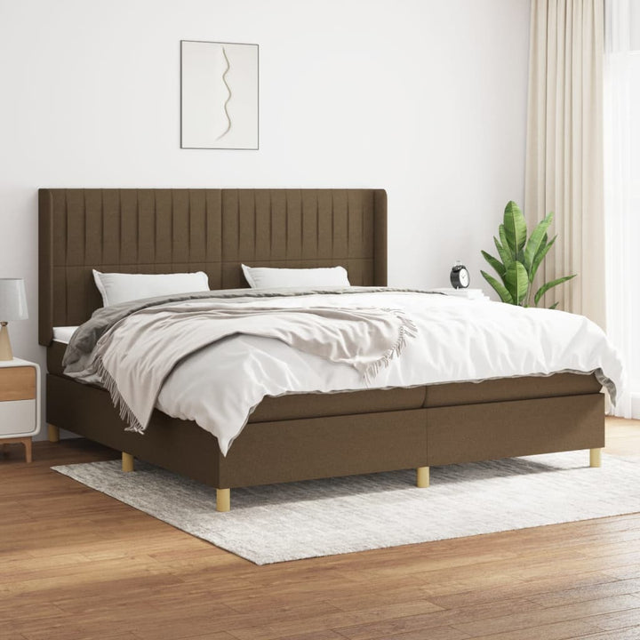 kontinentalseng med madras 200x200 cm stof mørkebrun