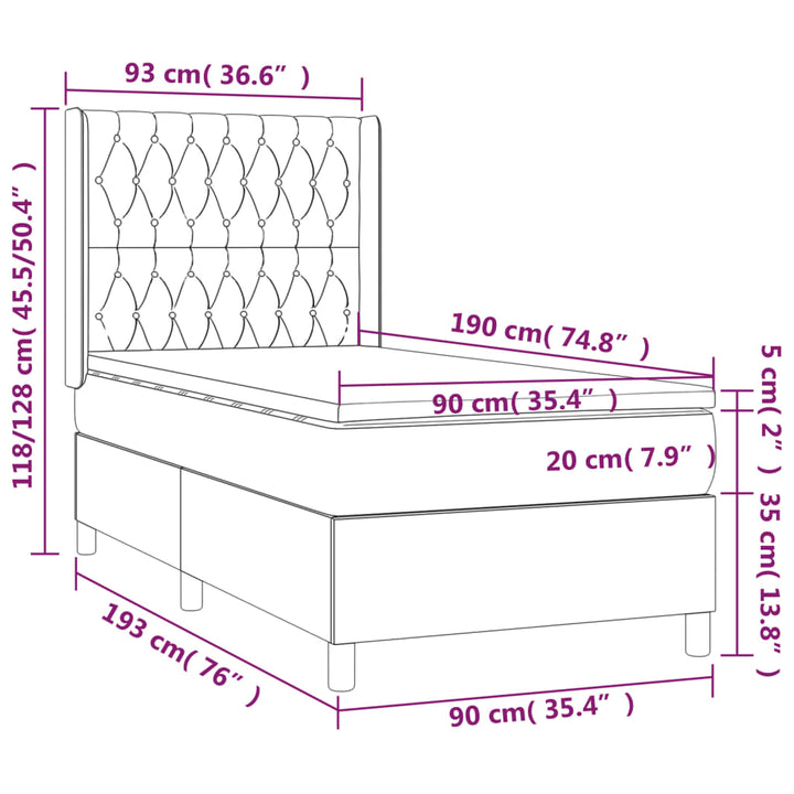 kontinentalseng med madras 90x190 cm stof lysegrå