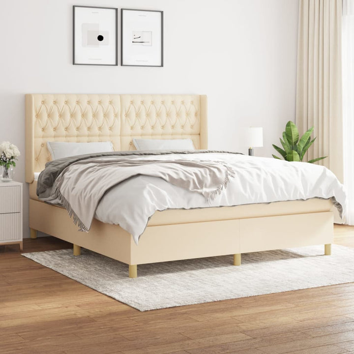 kontinentalseng med madras 180x200 cm stof cremefarvet