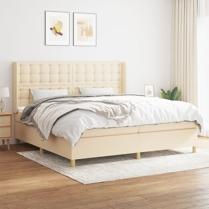 kontinentalseng med madras 200x200 cm stof cremefarvet