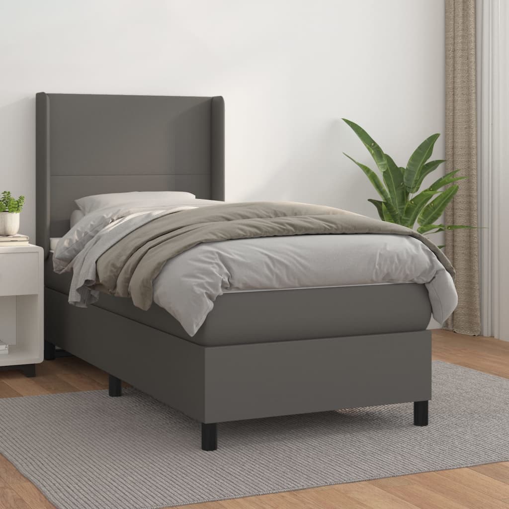 kontinentalseng med madras 90x190 cm kunstlæder grå