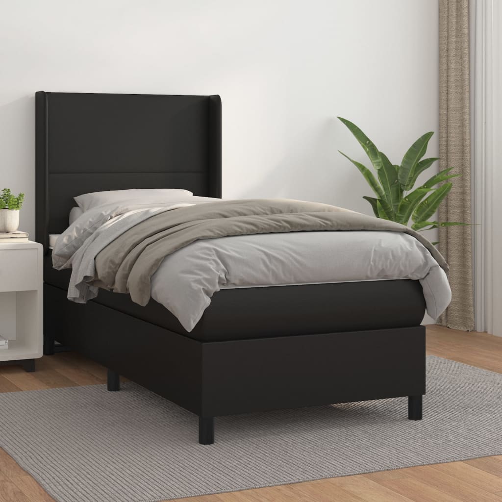 kontinentalseng med madras 90x200 cm kunstlæder sort