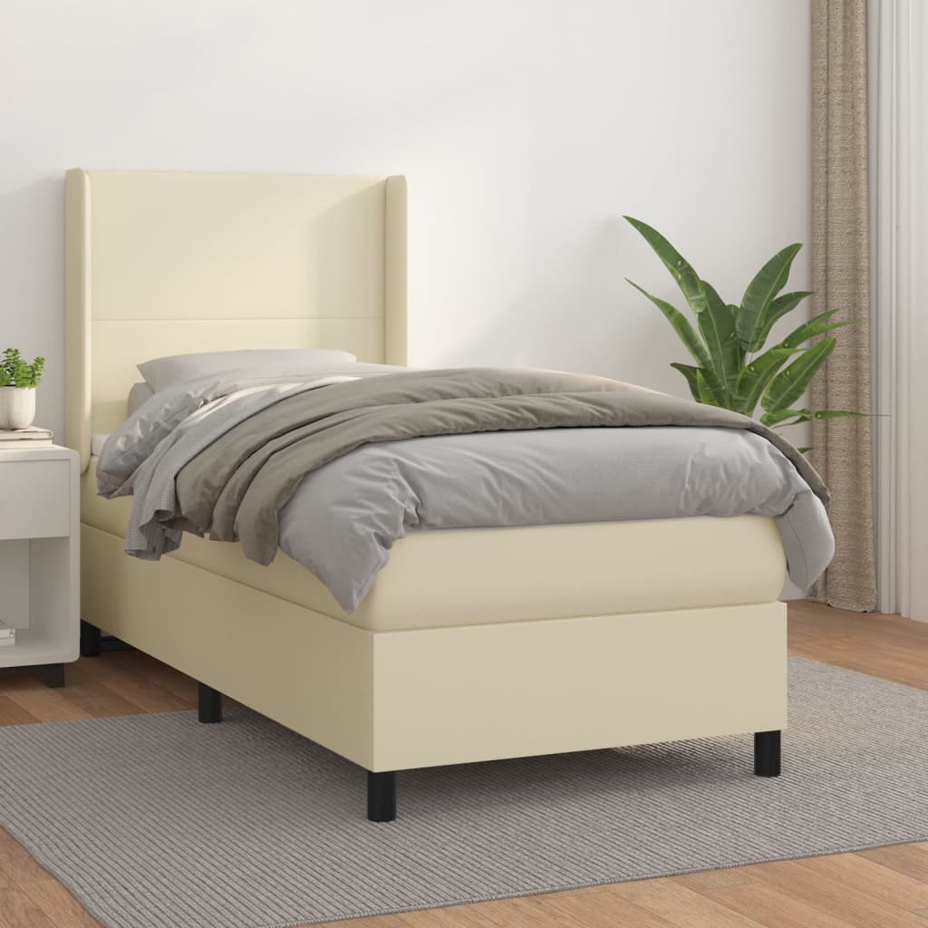 kontinentalseng med madras 100x200 cm kunstlæder cremefarvet