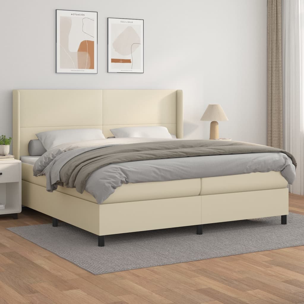 kontinentalseng med madras 200x200 cm kunstlæder cremefarvet