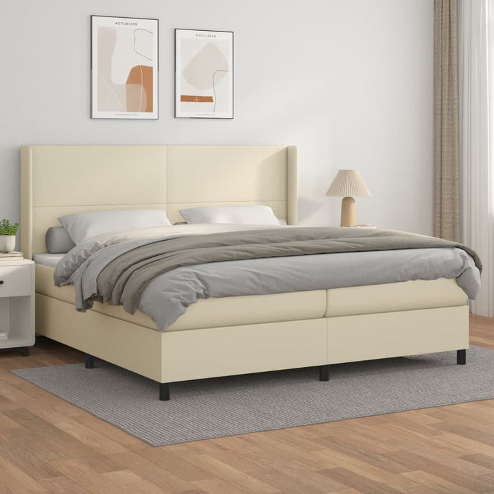 kontinentalseng med madras 200x200 cm kunstlæder cremefarvet