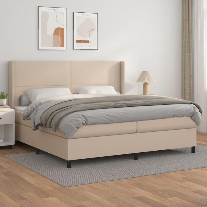 kontinentalseng 200x200 cm kunstlæder cappuccinofarvet