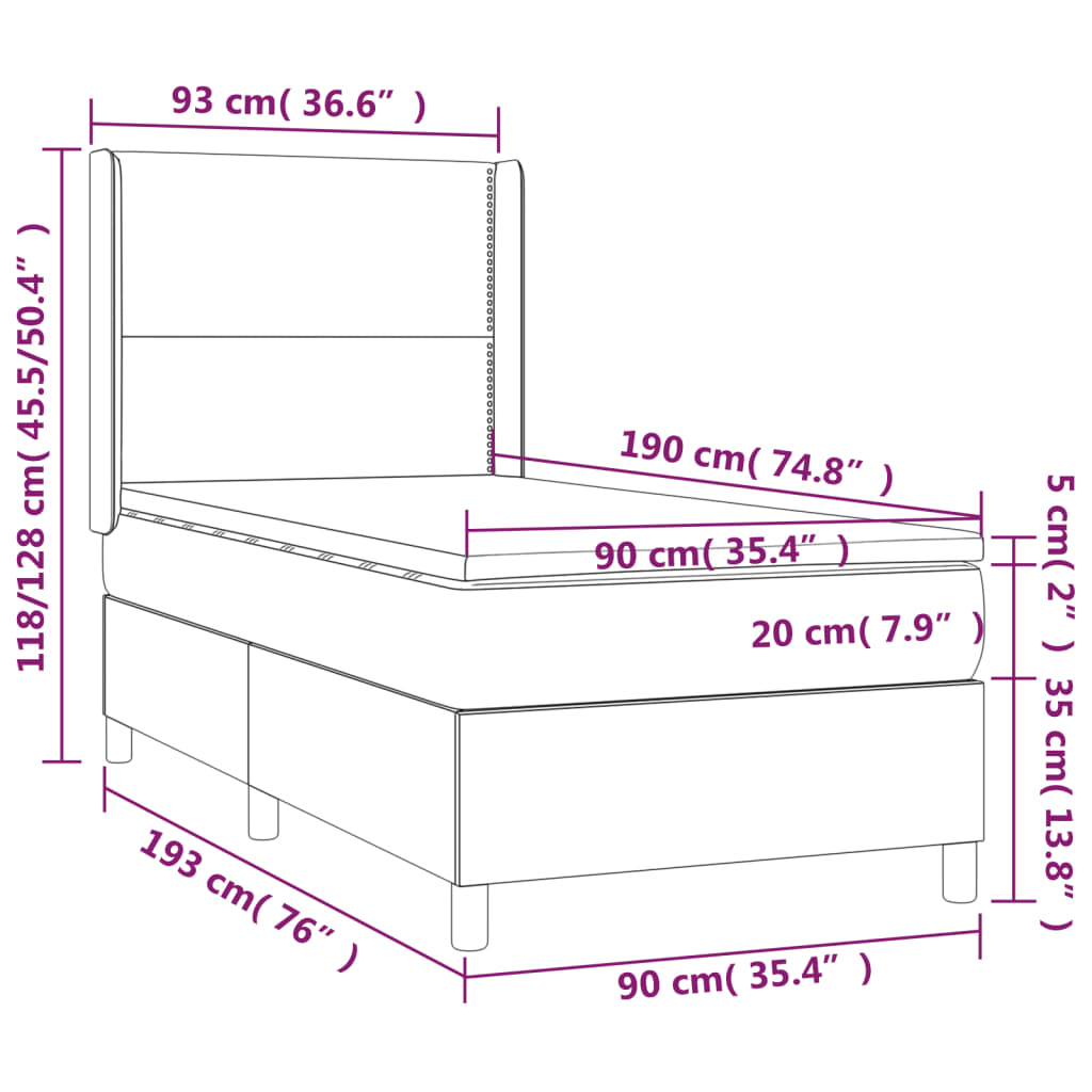 kontinentalseng med madras 90x190 cm kunstlæder sort