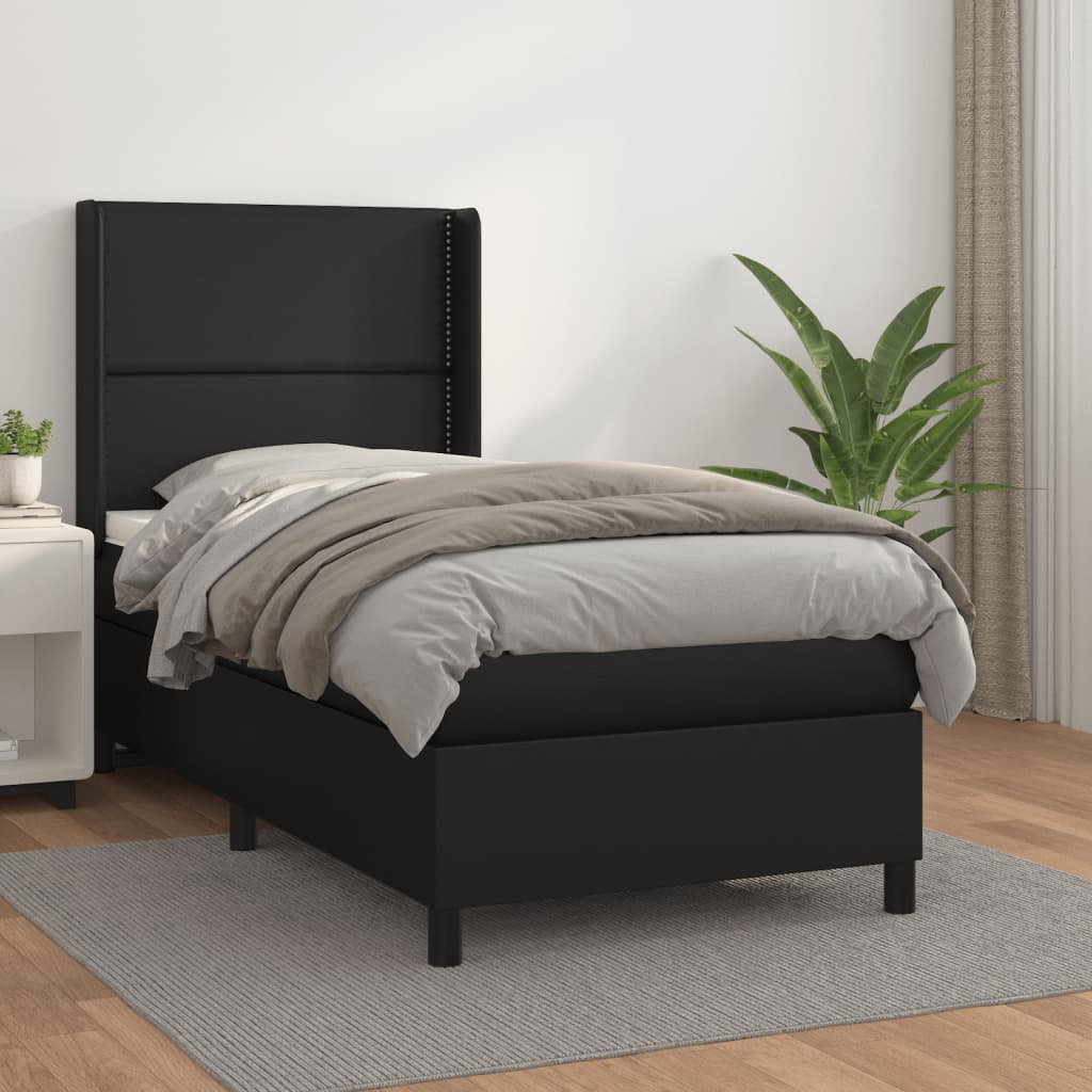 kontinentalseng med madras 90x190 cm kunstlæder sort