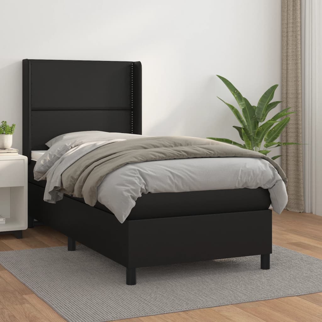 kontinentalseng med madras 90x200 cm kunstlæder sort