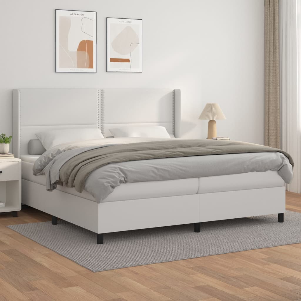 kontinentalseng med madras 200x200 cm kunstlæder hvid