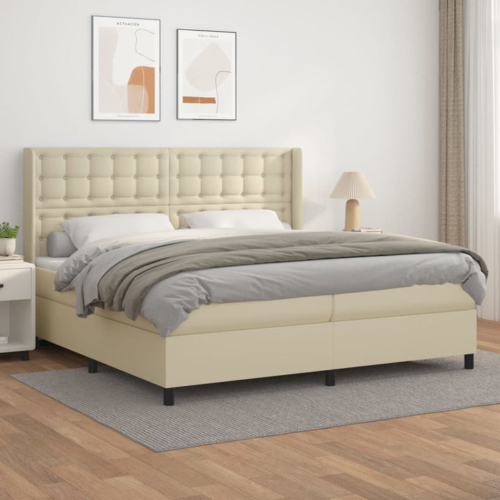 kontinentalseng med madras 200x200 cm kunstlæder cremefarvet