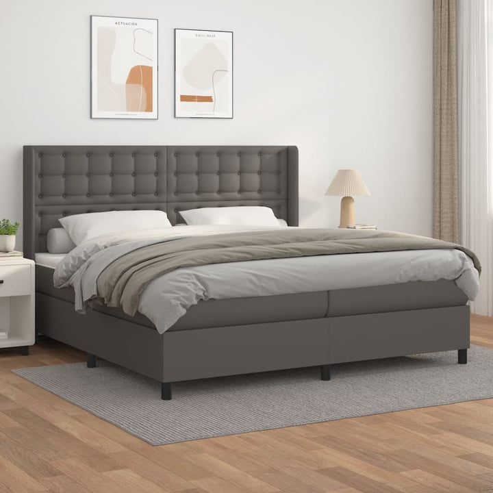 kontinentalseng med madras 200x200 cm kunstlæder grå