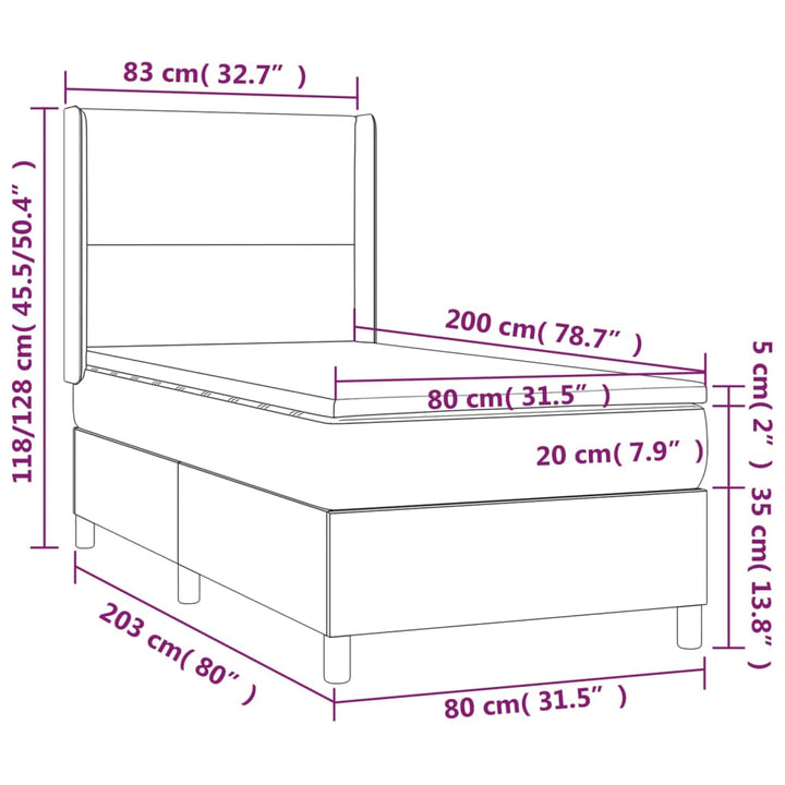 kontinentalseng med madras 80x200 cm fløjl lysegrå