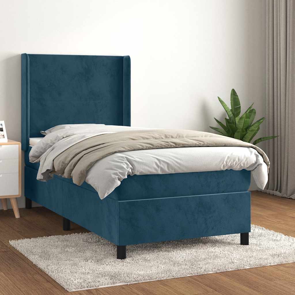 kontinentalseng med madras 80x200 cm fløjl mørkeblå