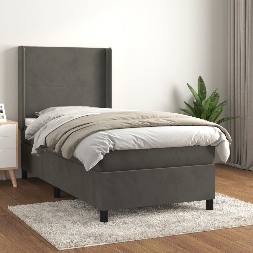 kontinentalseng med madras 90x200cm fløjl mørkegrå