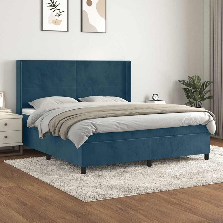 kontinentalseng med madras 160x200 cm fløjl mørkeblå