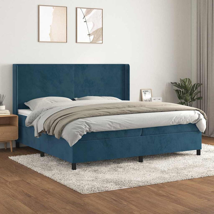 kontinentalseng med madras 200x200 cm fløjl mørkeblå