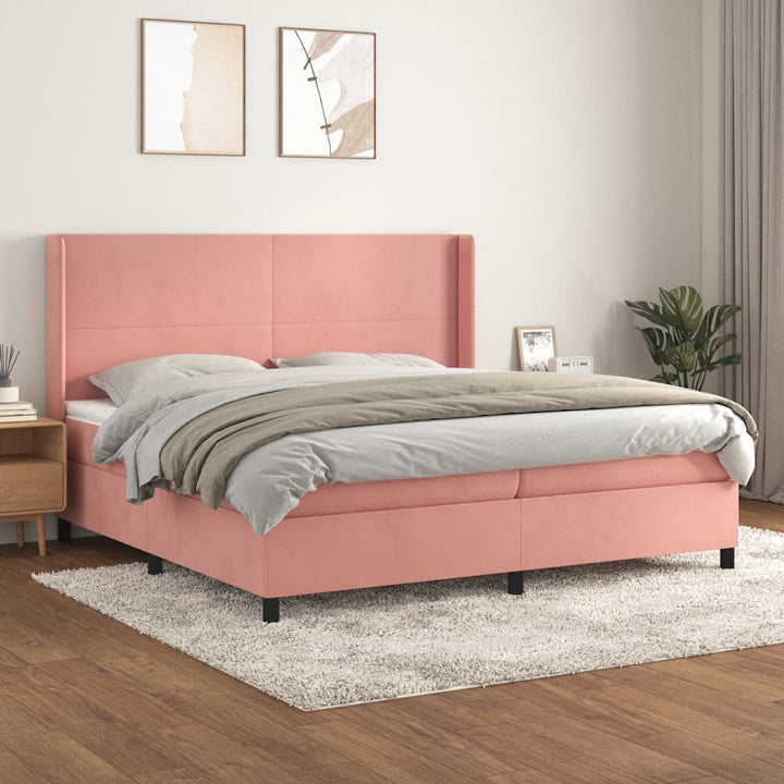 kontinentalseng med madras 200x200 cm fløjl lyserød