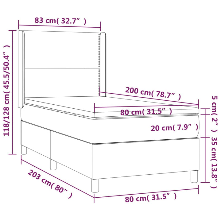 kontinentalseng med madras 80x200 cm fløjl mørkegrå