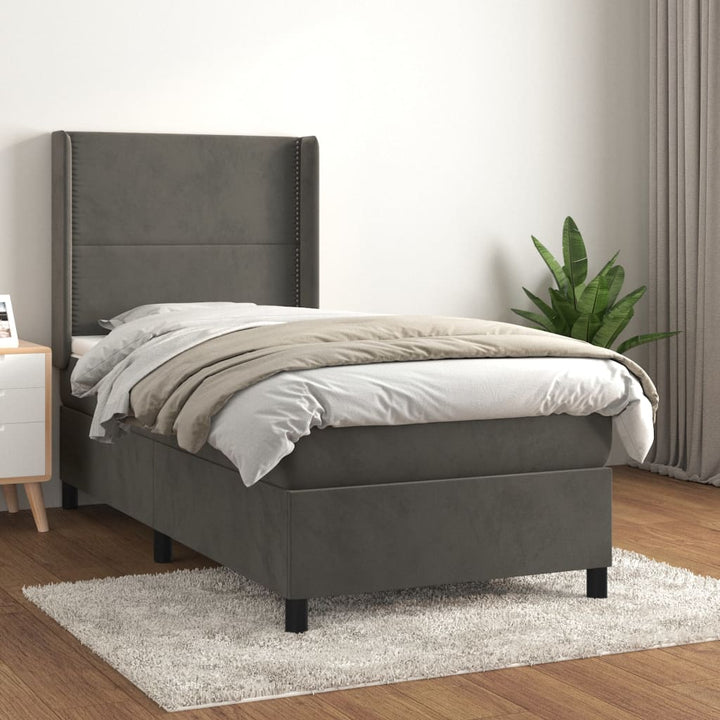 kontinentalseng med madras 90x200cm fløjl mørkegrå