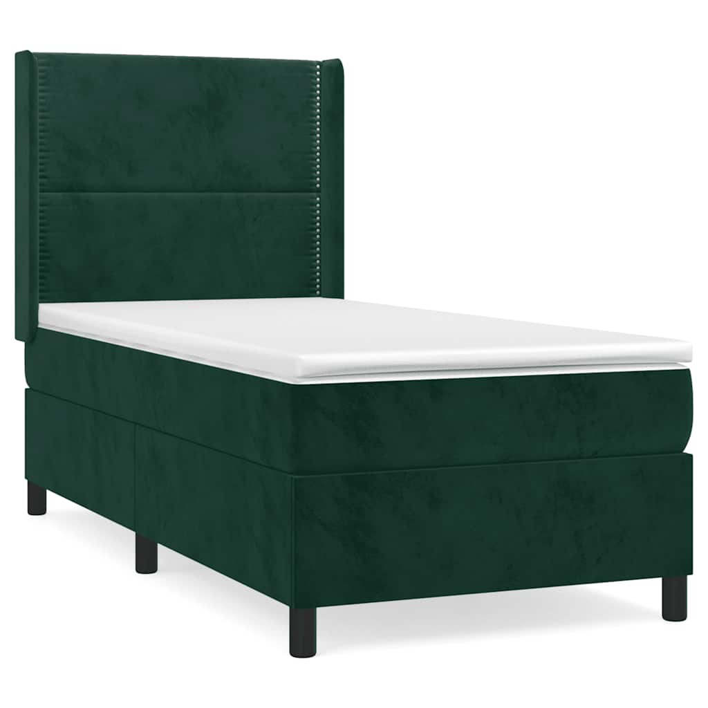 kontinentalseng med madras 90x200 cm fløjl mørkegrøn