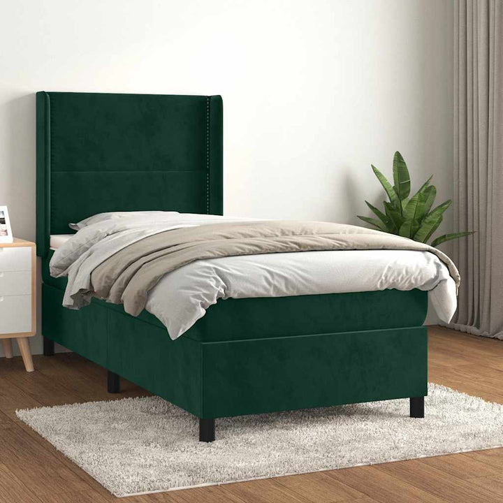 kontinentalseng med madras 90x200 cm fløjl mørkegrøn