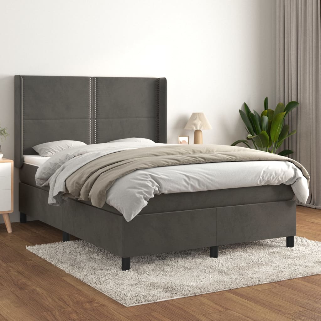 kontinentalseng med madras 140x190 cm fløjl mørkegrå