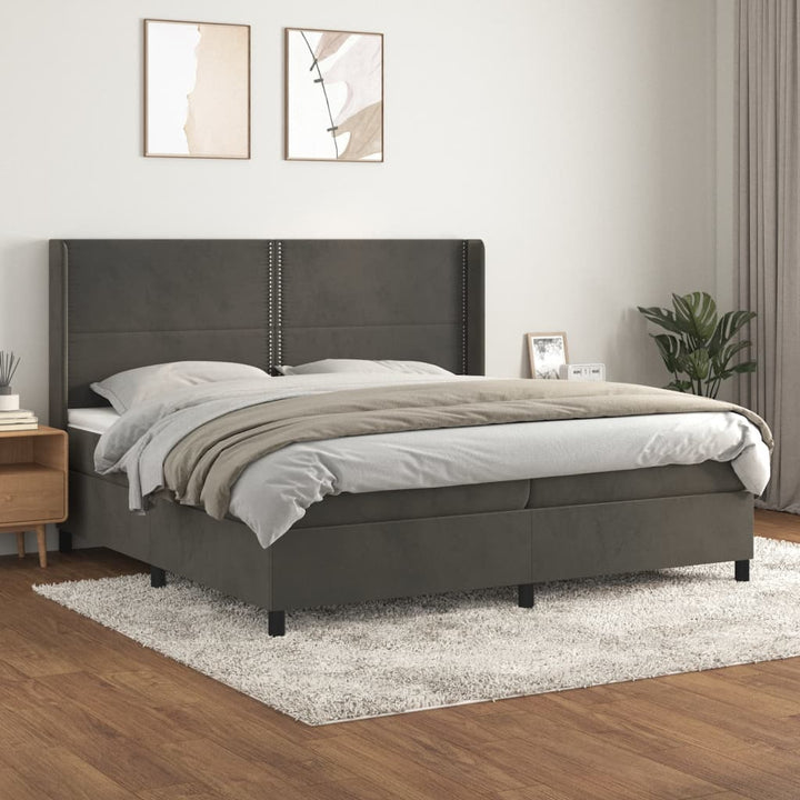 kontinentalseng med madras 200x200 cm fløjl mørkegrå