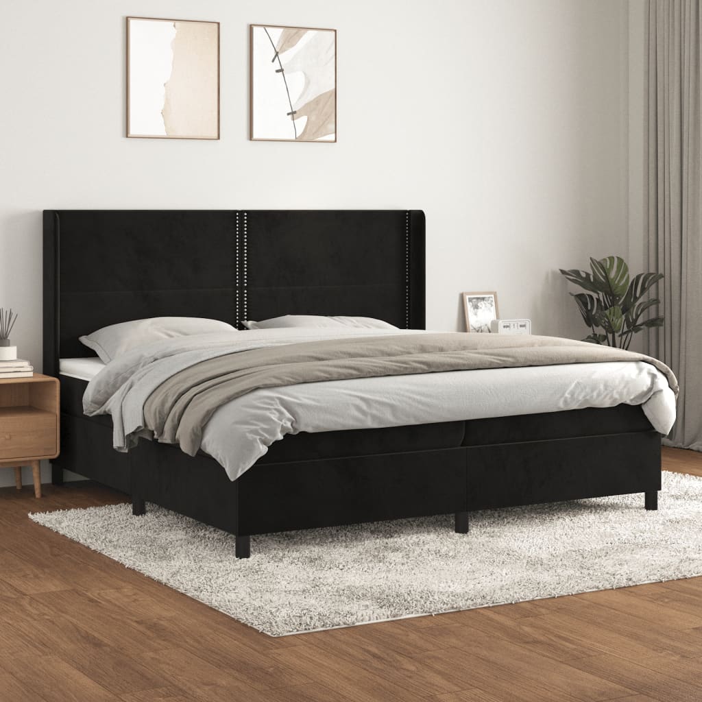 kontinentalseng med madras 200x200 cm fløjl sort