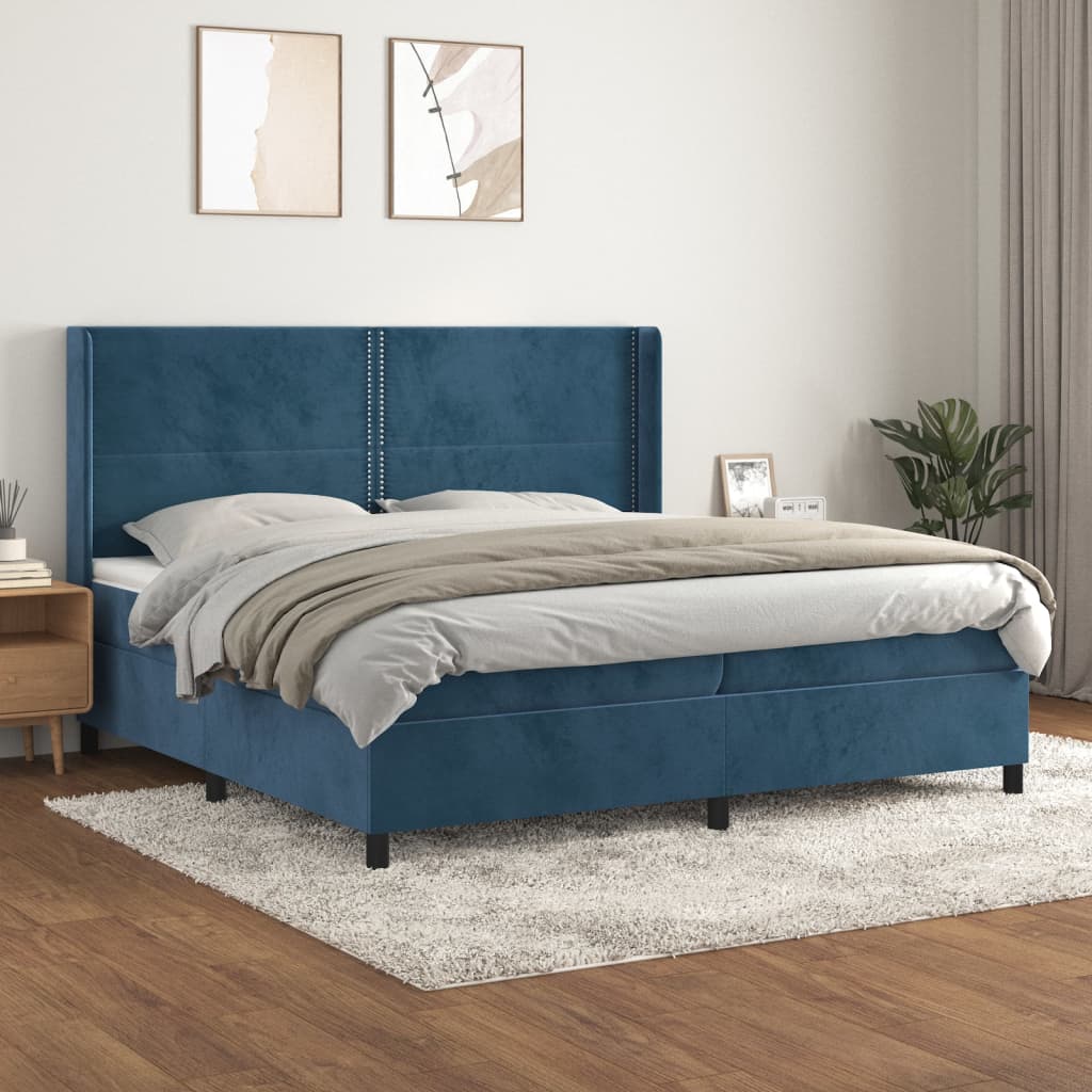 kontinentalseng med madras 200x200 cm fløjl mørkeblå