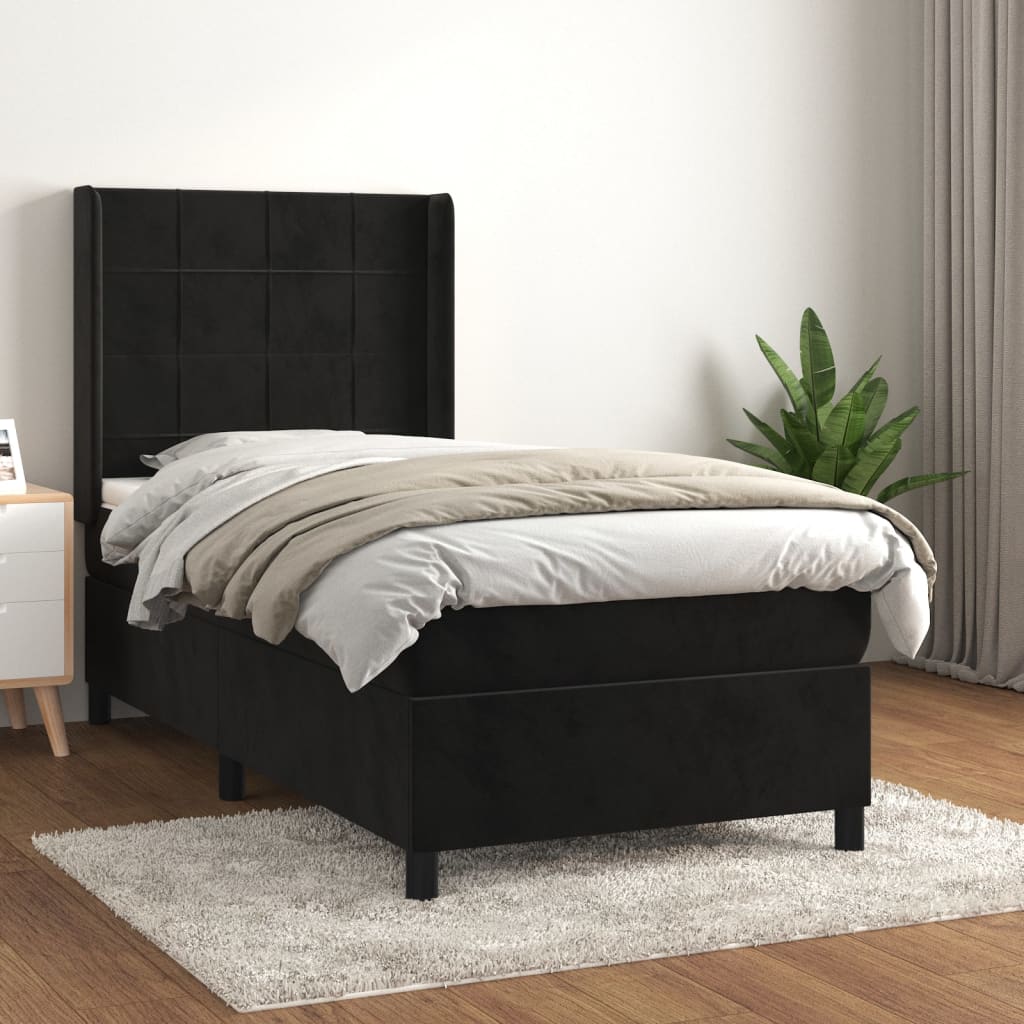 kontinentalseng med madras 90x190 cm fløjl sort