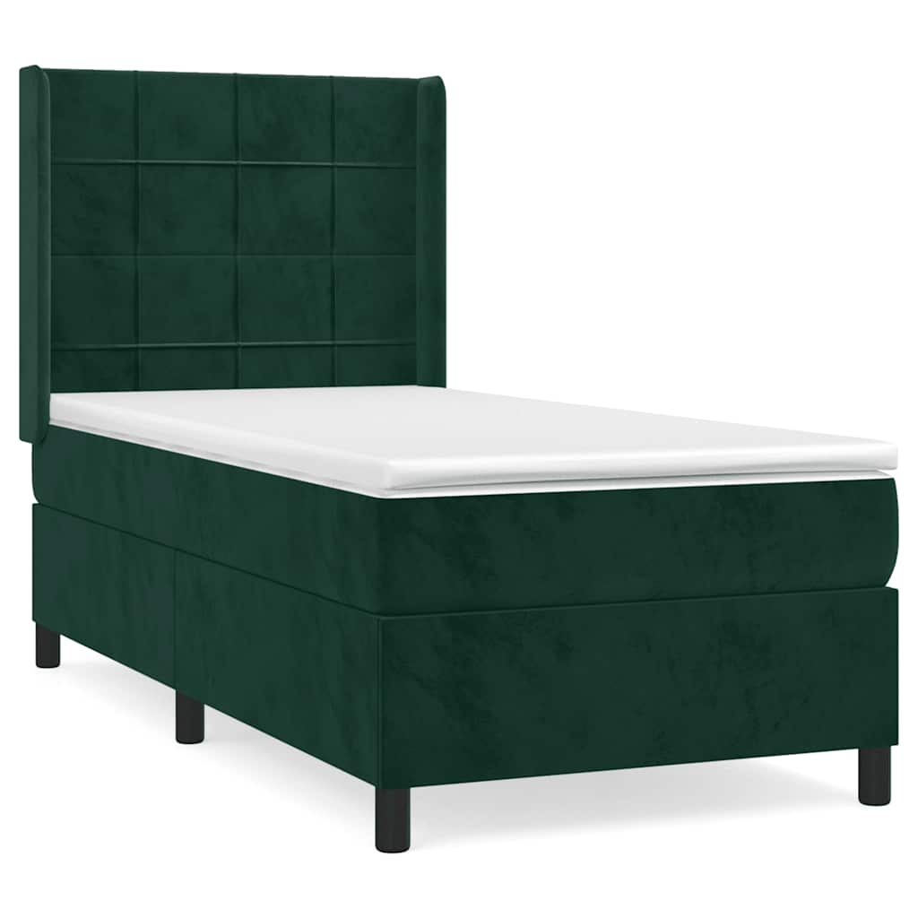 kontinentalseng med madras 90x190 cm fløjl mørkegrøn