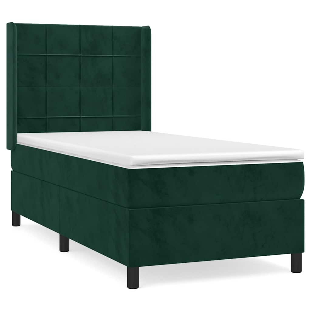 kontinentalseng med madras 90x200 cm fløjl mørkegrøn