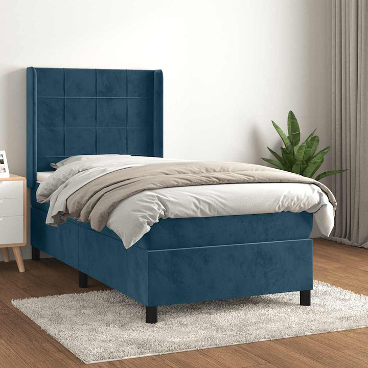 kontinentalseng med madras 90x200 cm fløjl mørkeblå