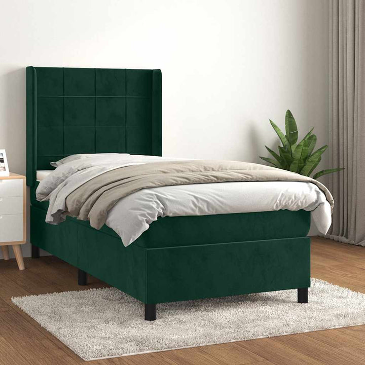 kontinentalseng med madras 100x200 cm fløjl mørkegrøn