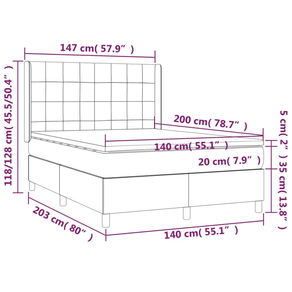 kontinentalseng med madras 140x200 cm fløjl mørkegrå