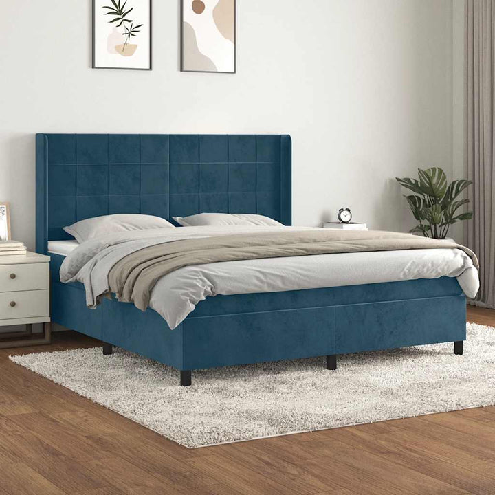 kontinentalseng med madras 180x200 cm fløjl mørkeblå