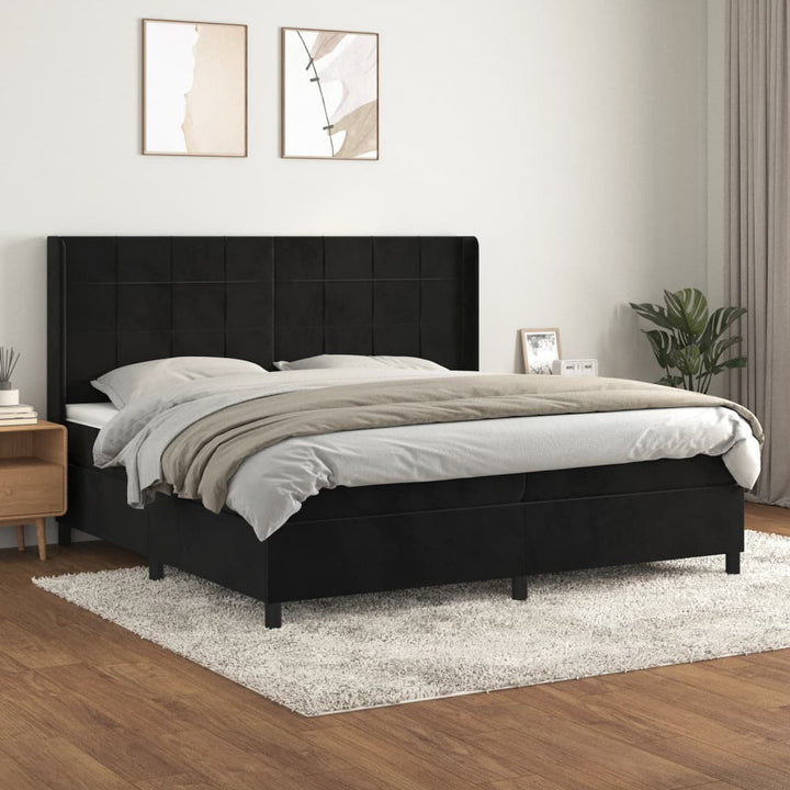 kontinentalseng med madras 200x200 cm fløjl sort