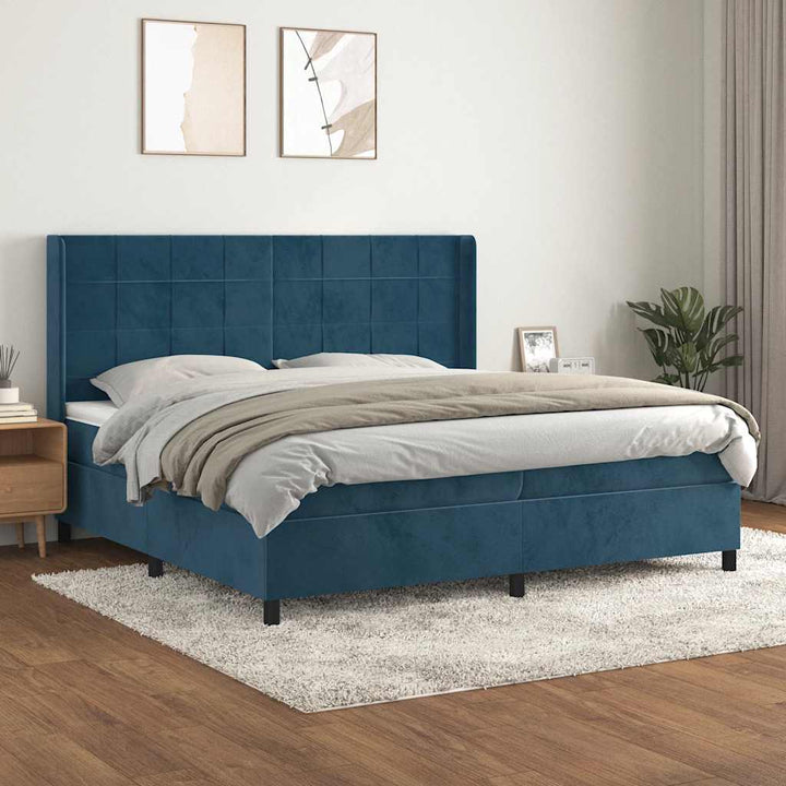 kontinentalseng med madras 200x200 cm fløjl mørkeblå
