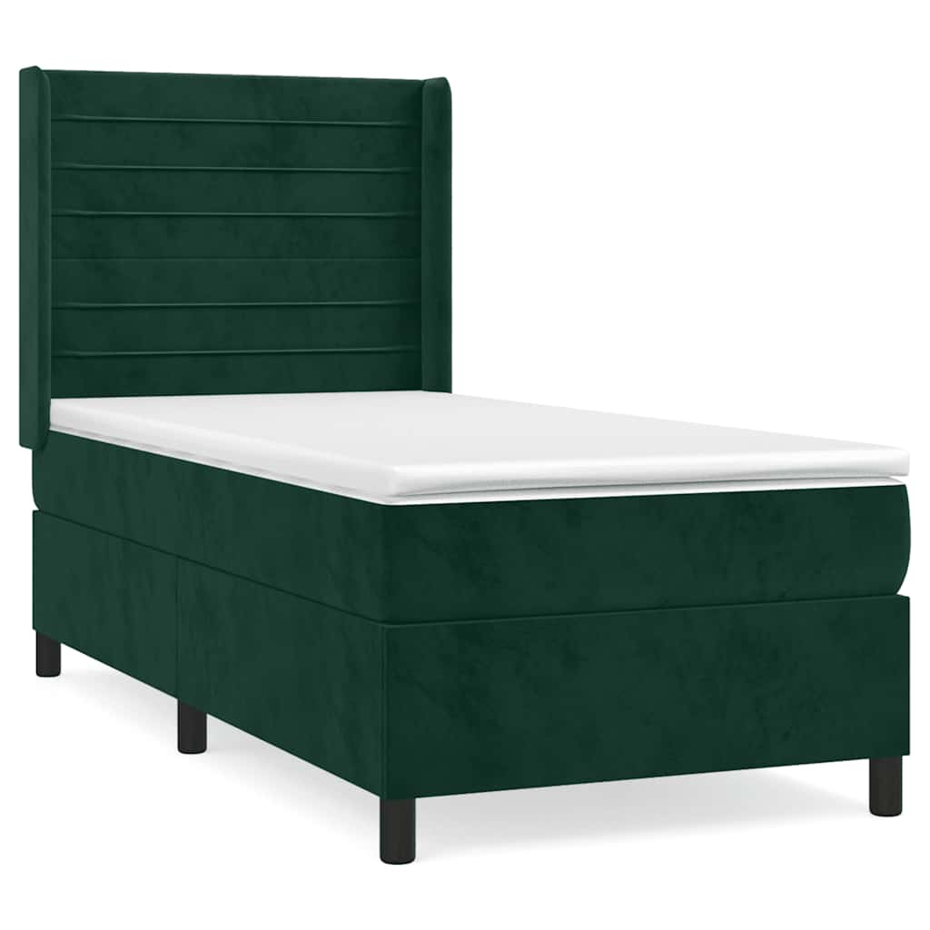 kontinentalseng med madras 90x200 cm fløjl mørkegrøn