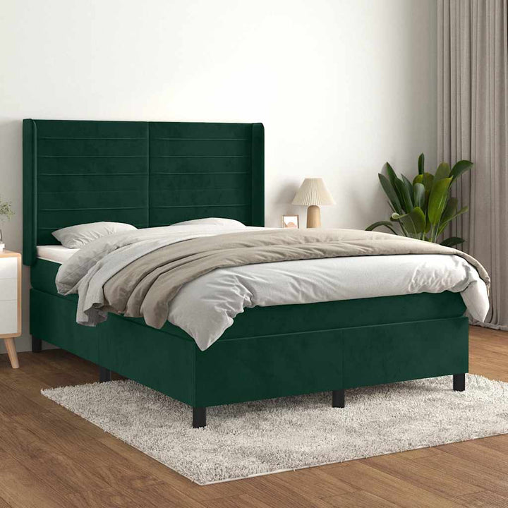 kontinentalseng med madras 140x190 cm fløjl mørkegrøn