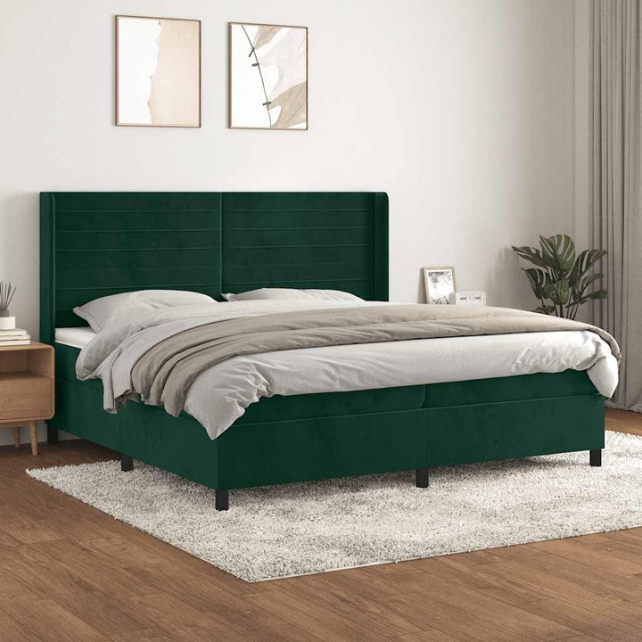 kontinentalseng med madras 200x200 cm fløjl mørkegrøn