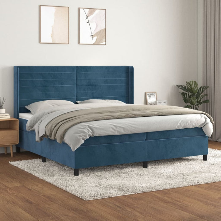 kontinentalseng med madras 200x200 cm fløjl mørkeblå